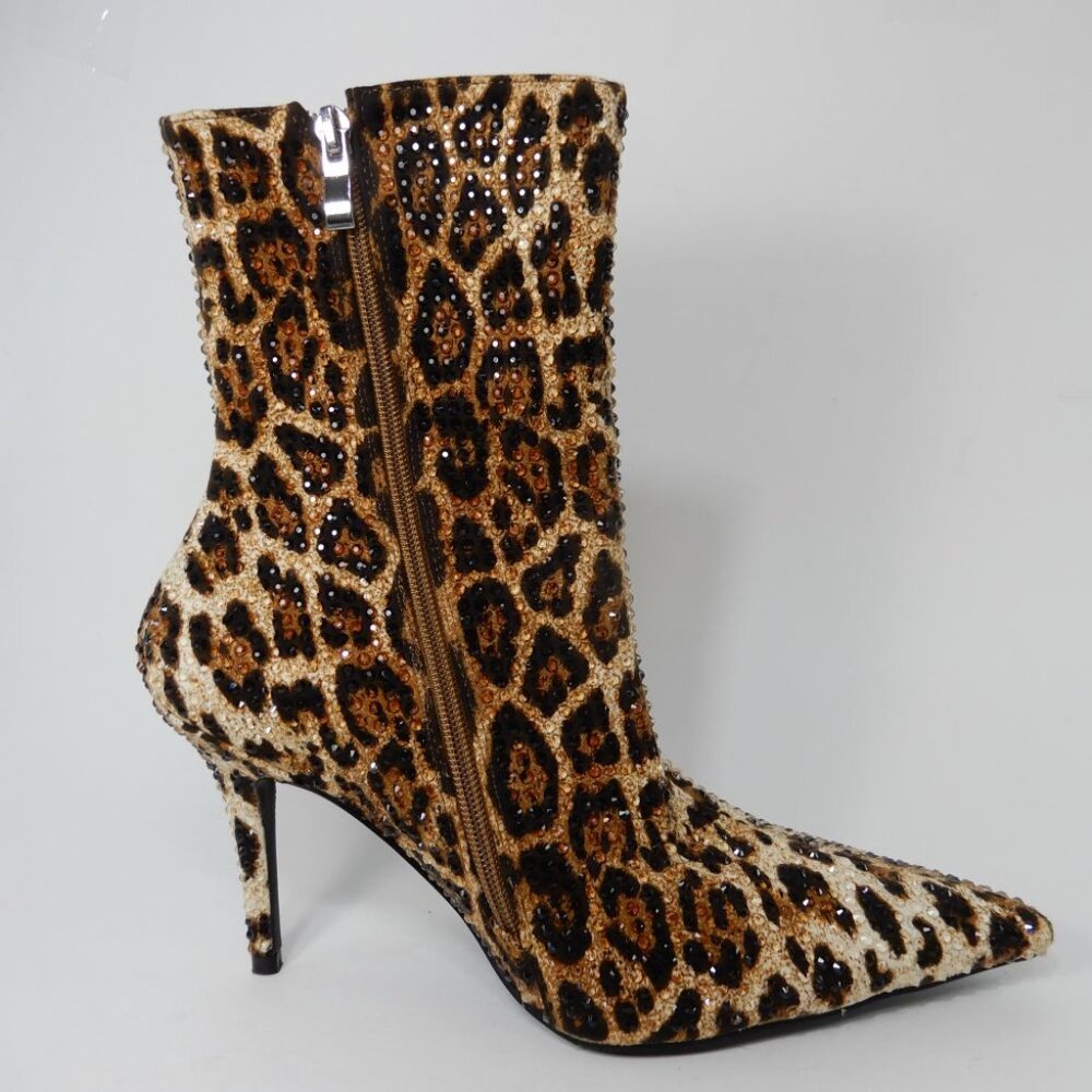 AZALEA WANG Chaundra Stiletto Bootie Size 7.5 Cheetah Animal Embellished NEW - Picture 15 of 17